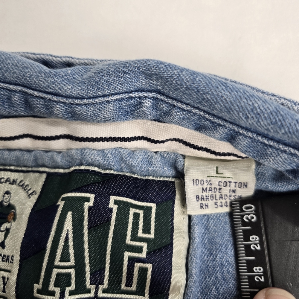 Vintage American Eagle Rugby Striped Thermal Denim Collart Shirt - Picture 3 of 7